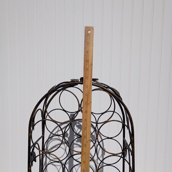 Tall Wine Rack Black Gold Wrought Iron with Grape Leaves 17 Bottle Holder Vtg - Picture 5 of 13